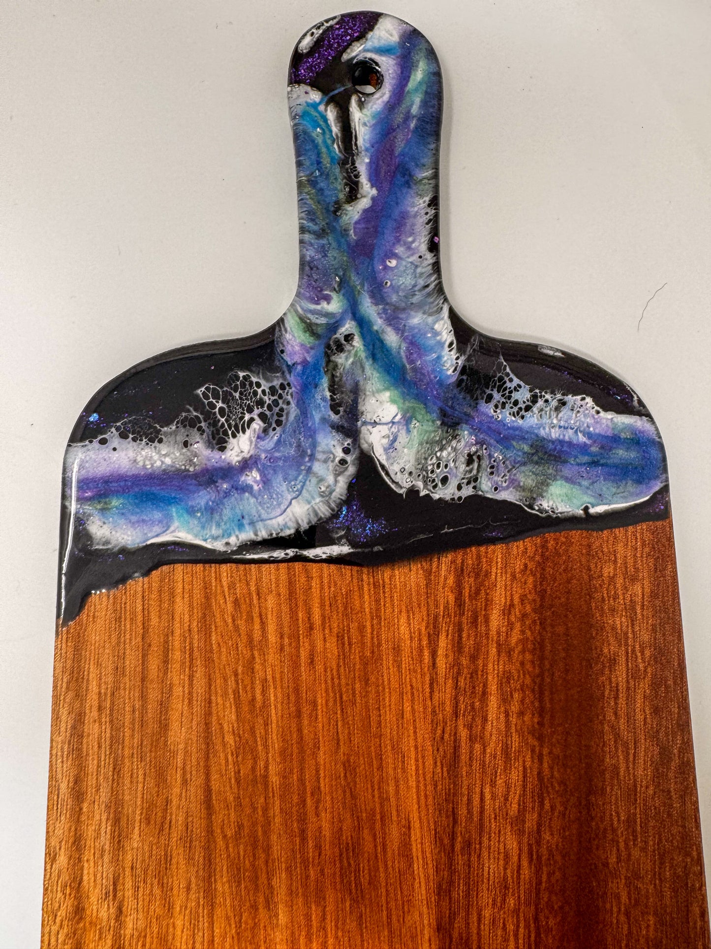 Black with Blue/Purple/Green Mica Marble Charcuterie Board - 15x7 (0.3" Thick) (B)