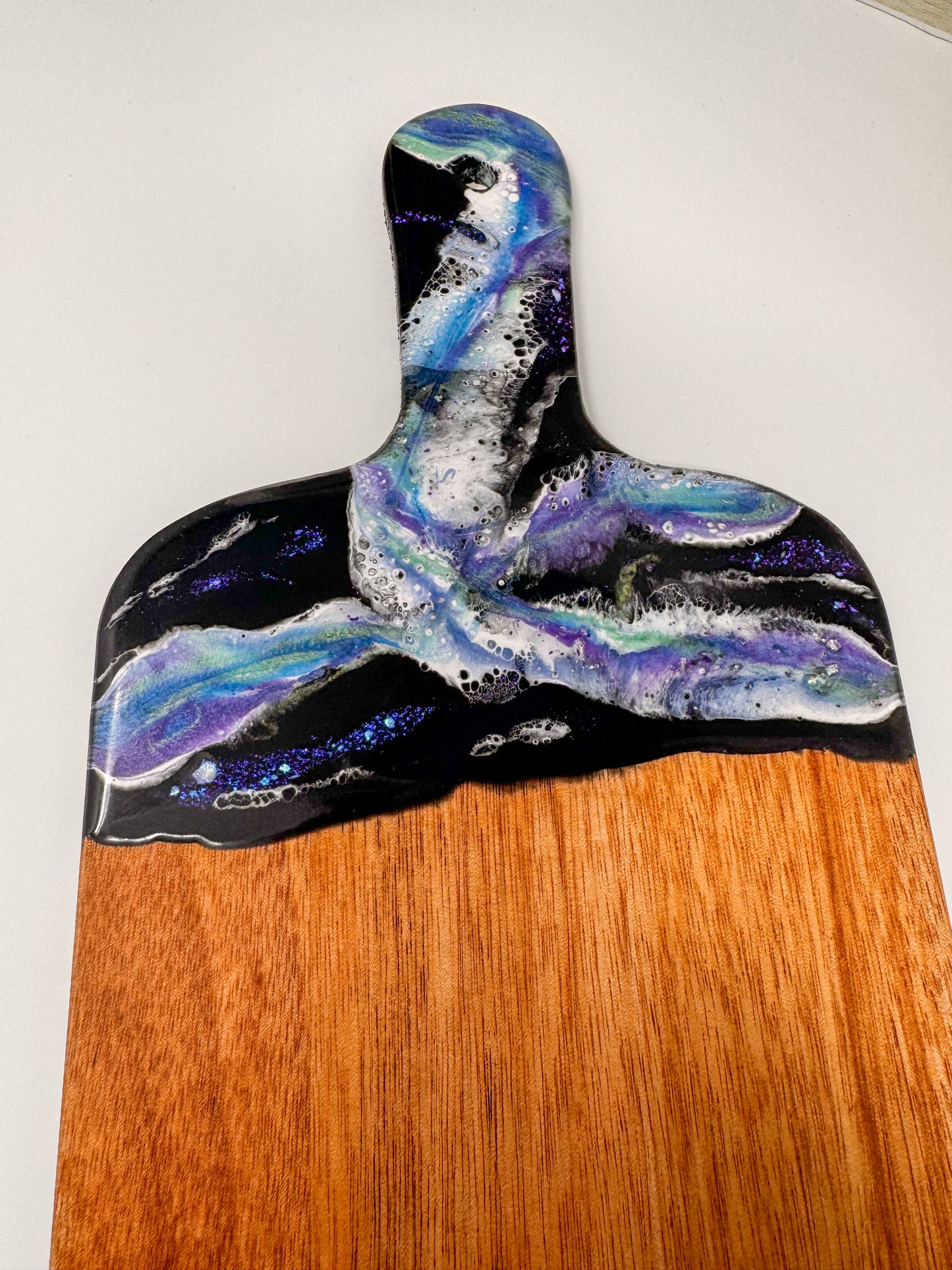 Black with Blue/Purple/Green Mica Marble Charcuterie Board - 15x7 (0.3" Thick) (E)