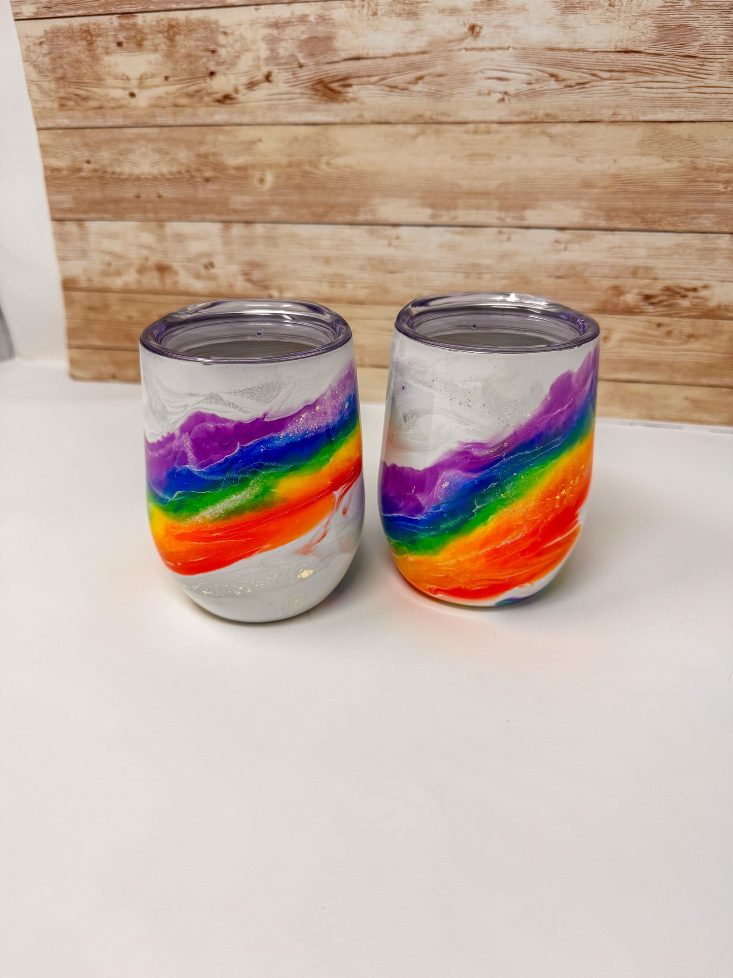 Rainbow Mica Marble Wine Glass (12 oz) - Double Wall Steel (B)