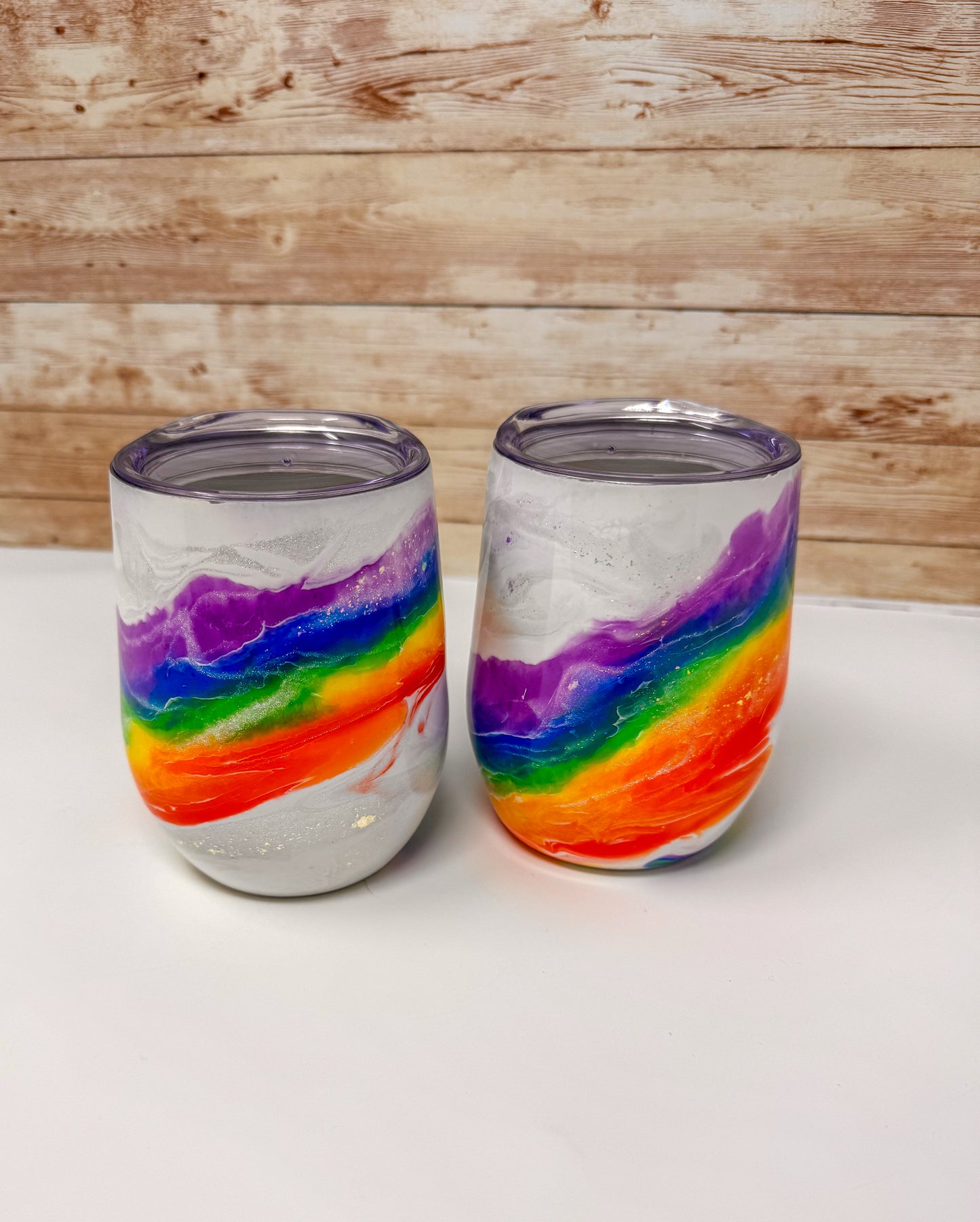 Rainbow Mica Marble Wine Glass (12 oz) - Double Wall Steel (B)