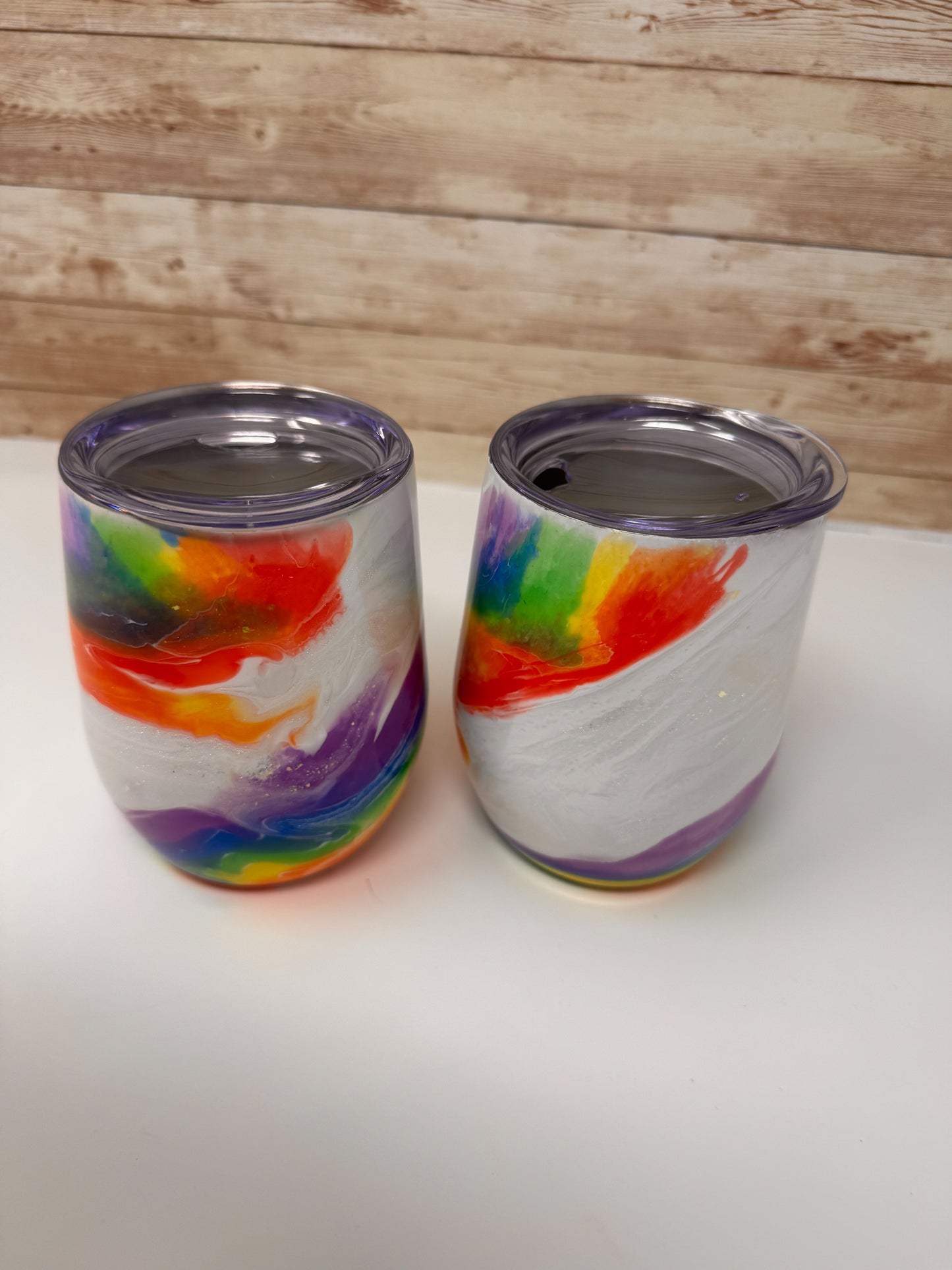 Rainbow Mica Marble Wine Glass (12 oz) - Double Wall Steel (B)
