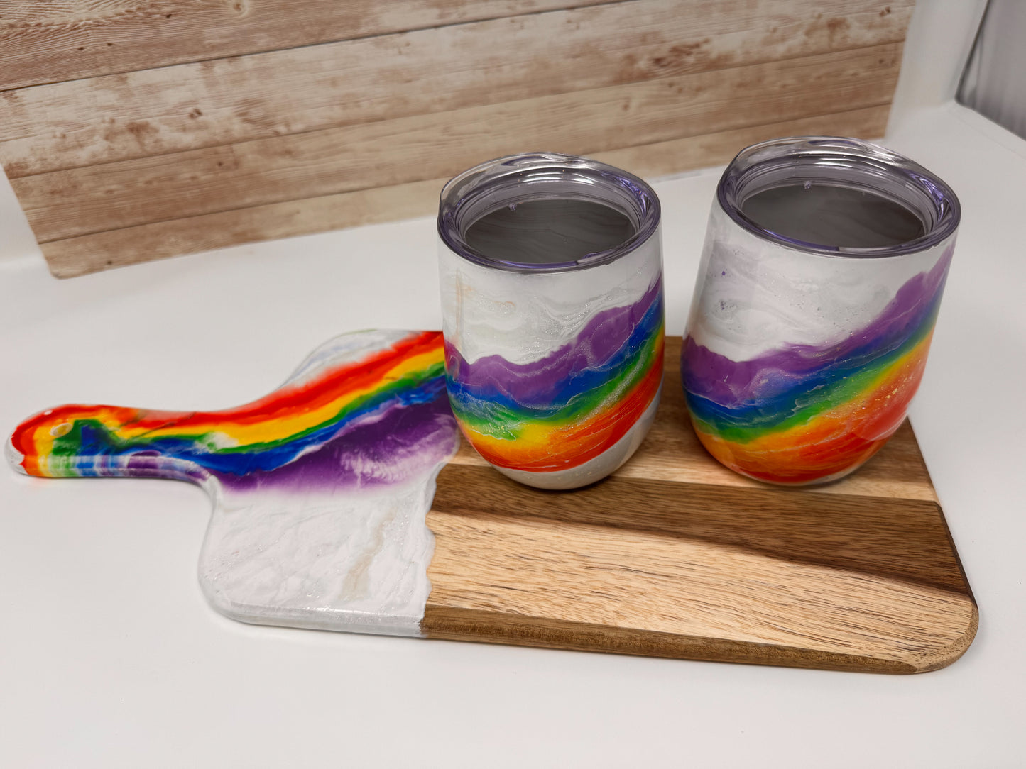 Rainbow Mica Marble Wine Glass (12 oz) - Double Wall Steel (B)