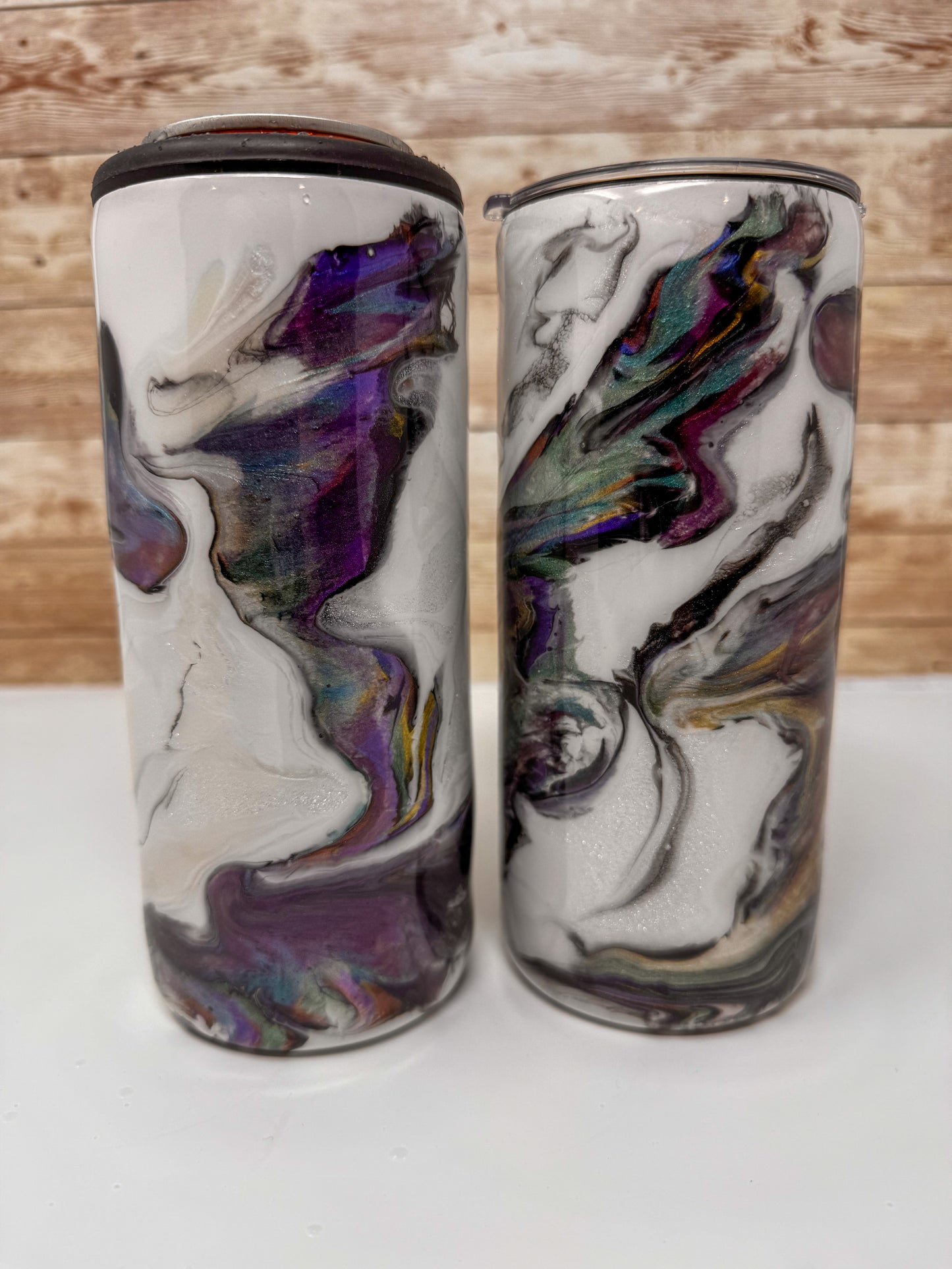 Abalone Mica Marble Cup & Skinny Can Koozie (12 oz) - Double Wall Steel (B)