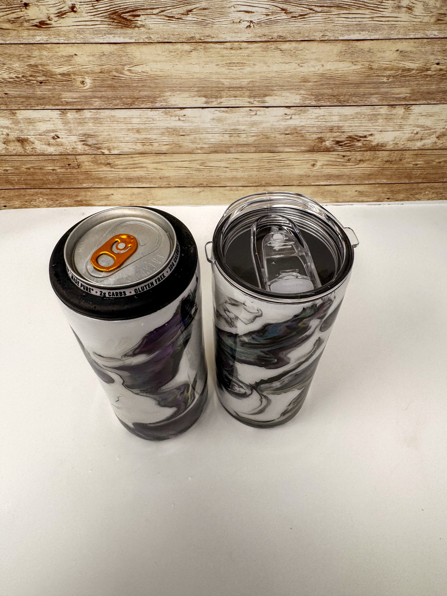 Abalone Mica Marble Cup & Skinny Can Koozie (12 oz) - Double Wall Steel (B)