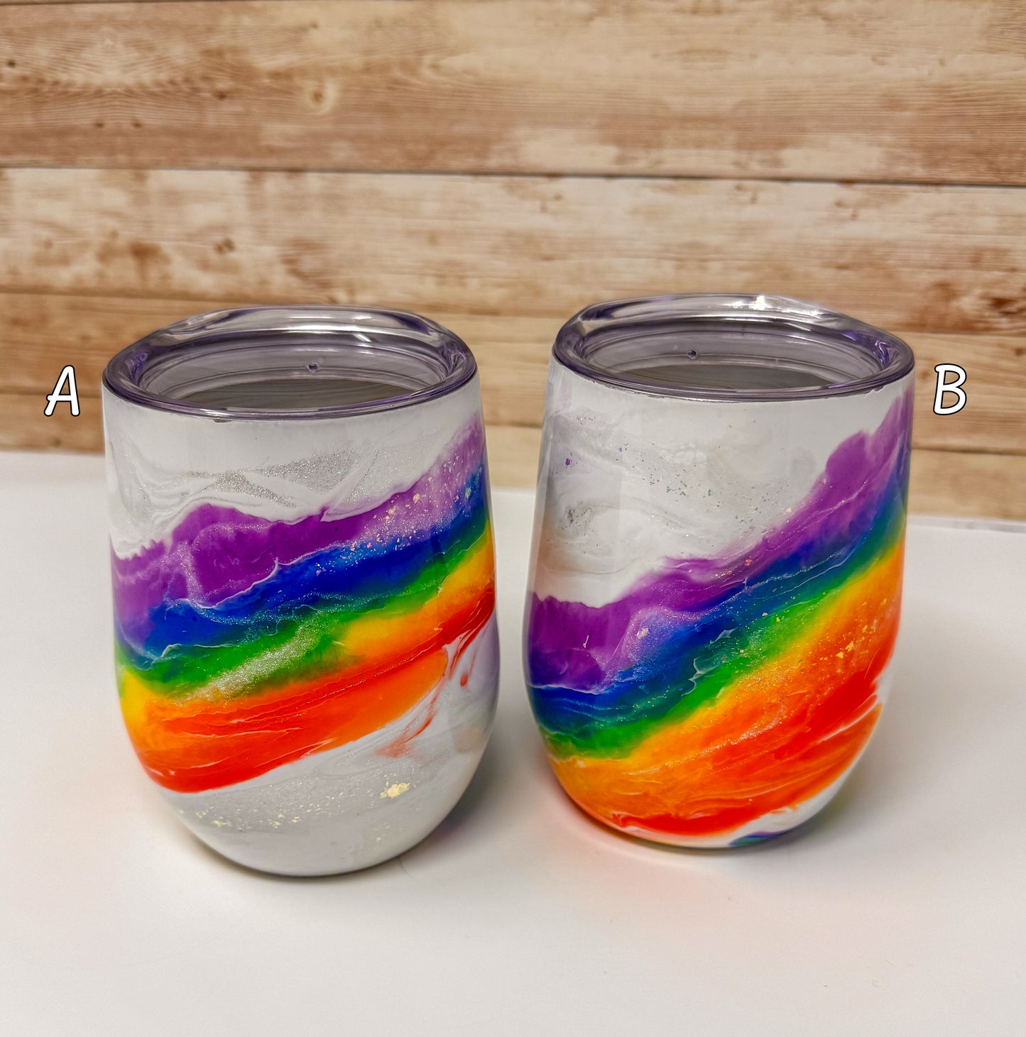 Rainbow Mica Marble Wine Glass (12 oz) - Double Wall Steel (B)