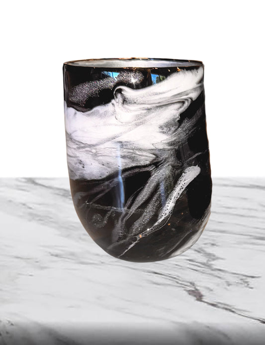 Black & White Mica Marble Wine Glass (12 oz) - Double Wall Steel (A)