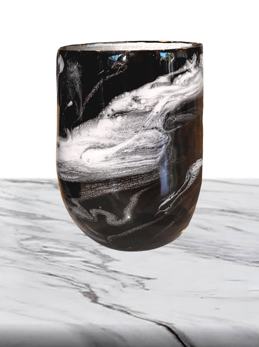 Black & White Mica Marble Wine Glass (12 oz) - Double Wall Steel (B)