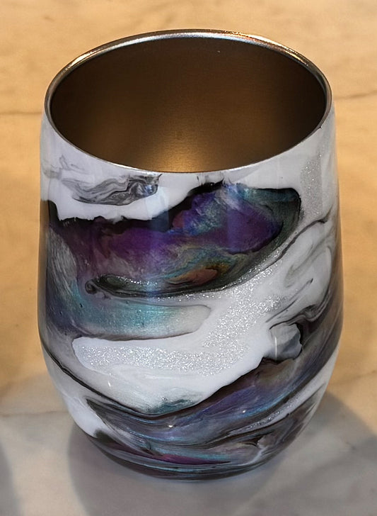 Abalone Mica Marble Wine Glass (12 oz) - Double Wall Steel (C)