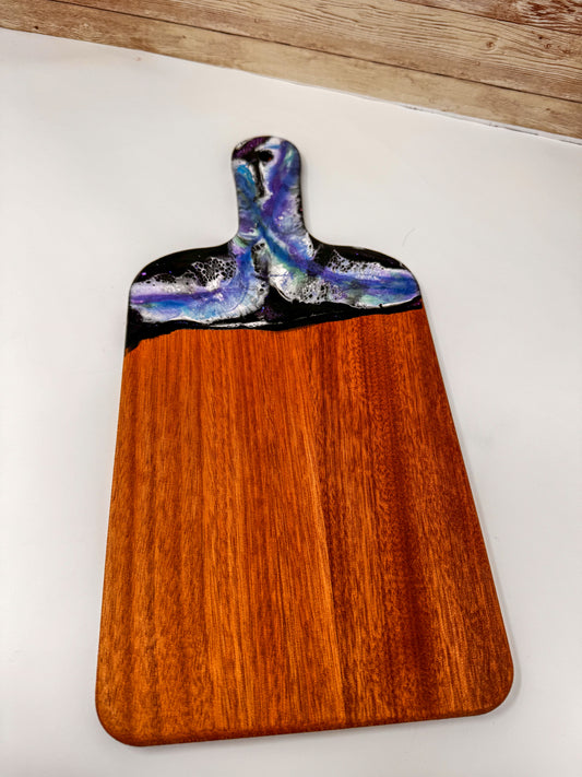 Black with Blue/Purple/Green Mica Marble Charcuterie Board - 15x7 (0.3" Thick) (B)