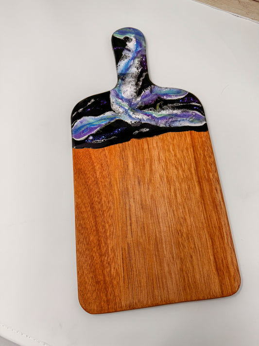 Black with Blue/Purple/Green Mica Marble Charcuterie Board - 15x7 (0.3" Thick) (E)