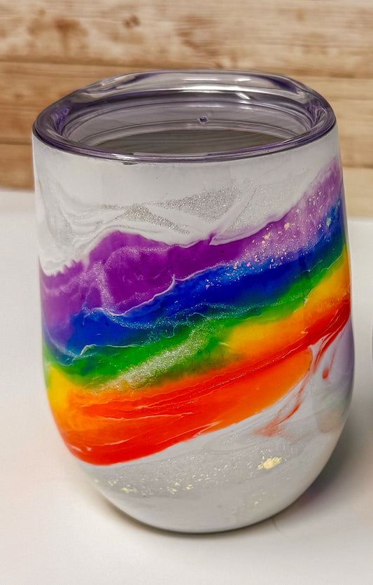 Rainbow Mica Marble Wine Glass (12 oz) - Double Wall Steel (A)