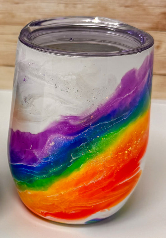 Rainbow Mica Marble Wine Glass (12 oz) - Double Wall Steel (B)