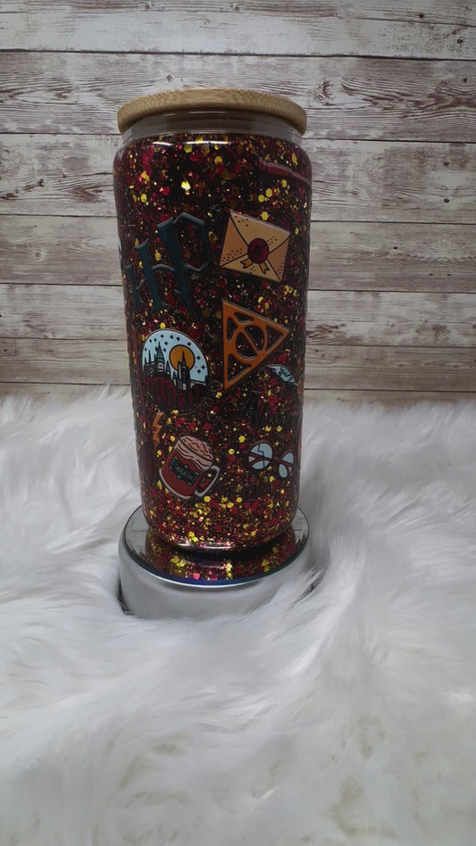 Wizard Kids - Red/Yellow Glitter - Snow Globe Cup - 16 oz Glass