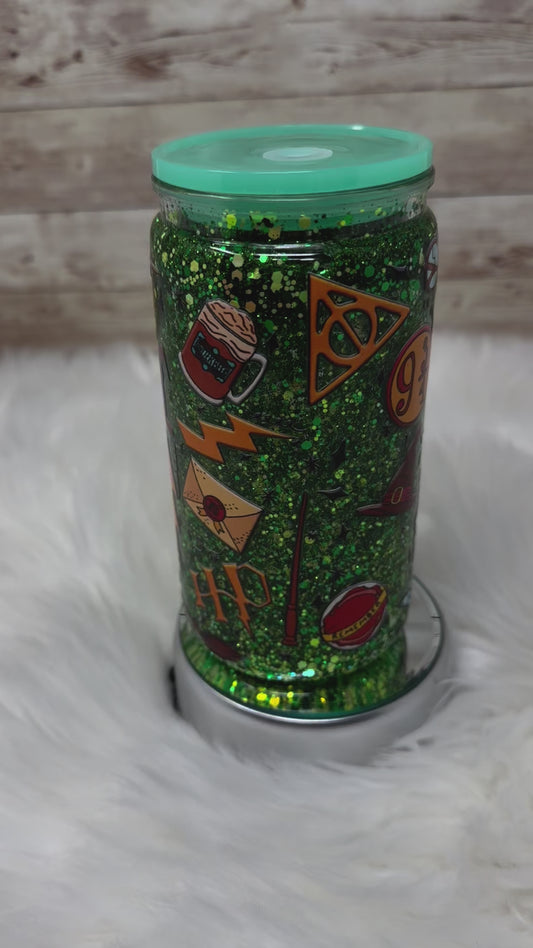 Wizarding World - Green/Yellow Glitter - Snow Globe Cup - 12 oz Acrylic