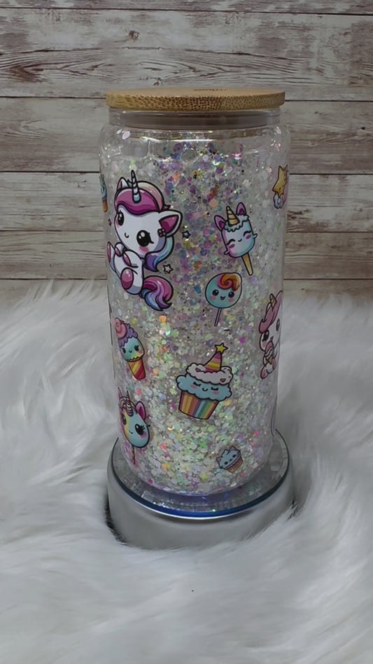 Make your Dreams Happen Unicorn - Snow Globe Cup - 16 oz Glass