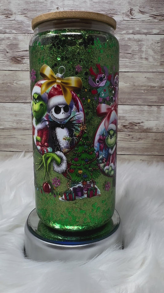 Grinch and Skelly - Snow Globe Cup - 16 oz Glass