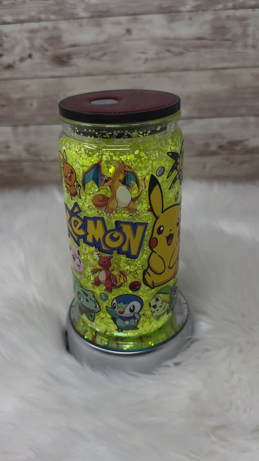 Pokemon - Yellow Glitter + Poke Balls - Snow Globe Cup - 12 oz Acrylic