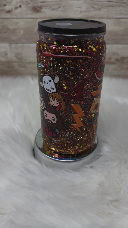 Wizard Kid Friends - Red/Yellow Glitter - Snow Globe Cup - 12 oz Acrylic