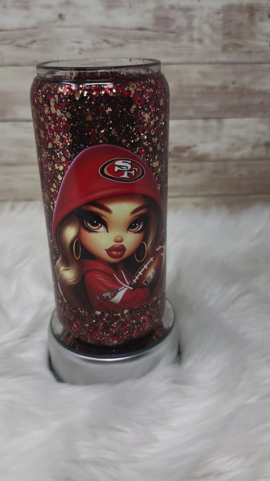 49ers Girl Blonde - Snow Globe Cup - 16 oz Glass