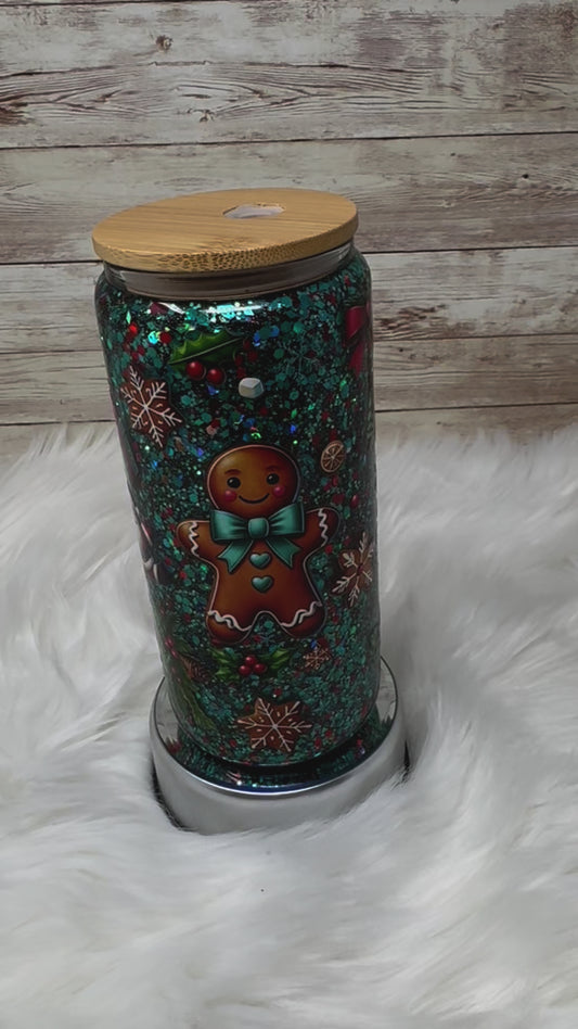 Gingerbread Man - Snow Globe Cup - 16 oz Glass